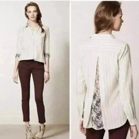 ANTHROPOLOGIE ISABELLA SINCLAIR Forest Green Crimp Cotton Button Top Size S - Picture 8 of 9